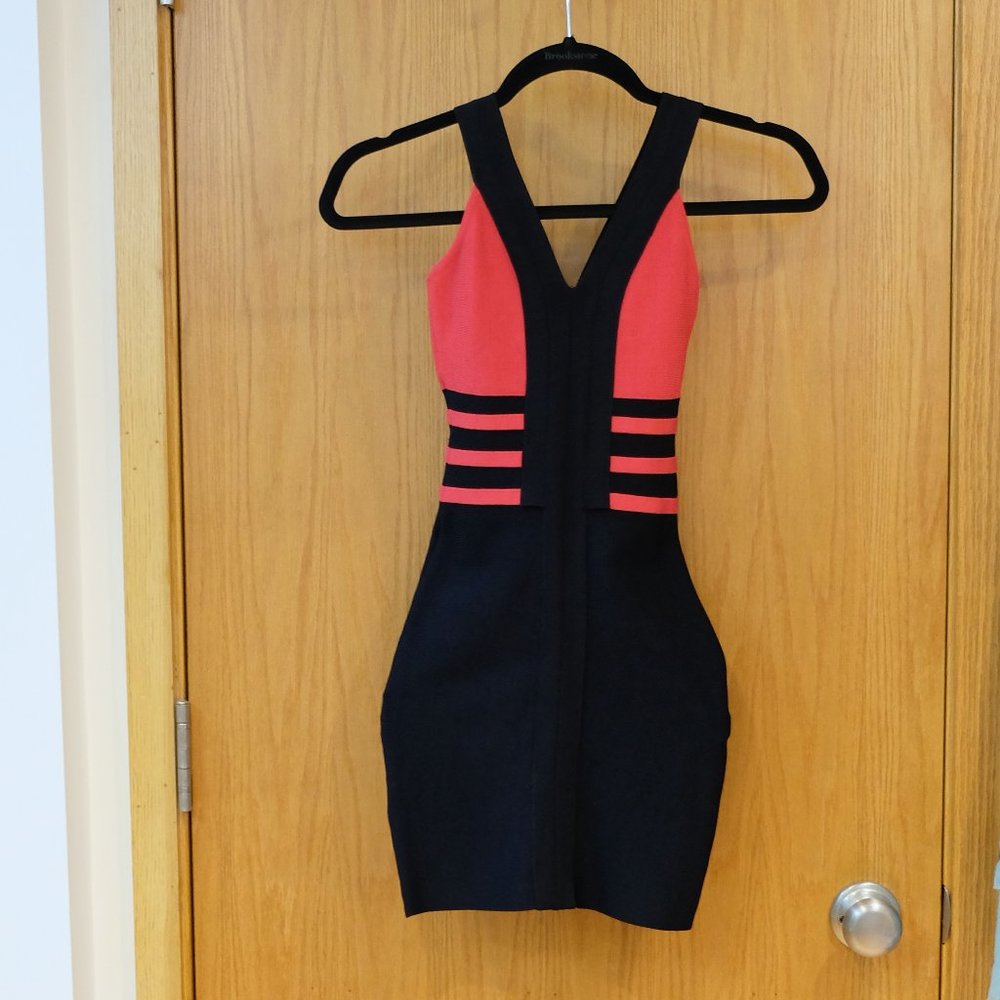 Marciano Black and Coral Bodycon Dress - Picture 2 of 7